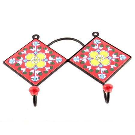 Red And Yellow Floral Tiles Hooks